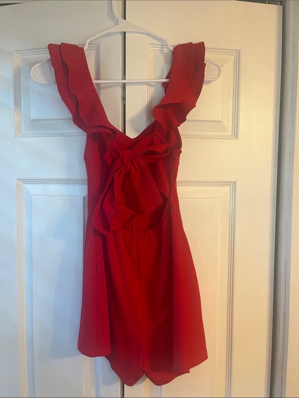 Women’s Red Ruffle Strap Romper - Picture 4 of 5